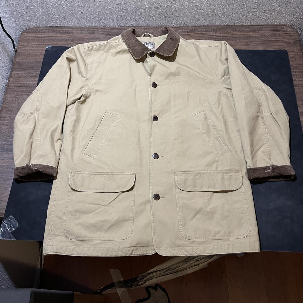 L.L.Bean Barn Coat Chore Jacket Mens XL Tall Tan Canvas Corduroy Collar Pockets
